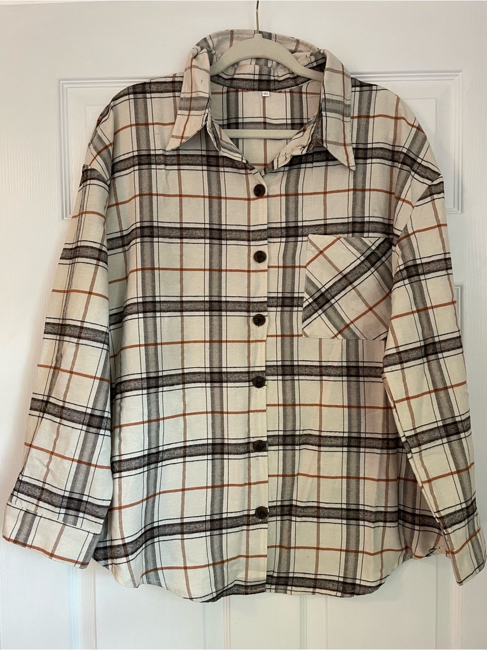 Women's Cream Plaid Utility Flannel with Chest Pocket